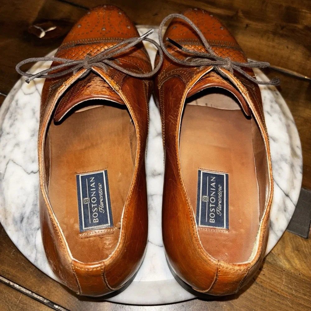 VTG Bostonian Italian Florentine Shoe Men Sz 9 W Pebble Cap Toe Derby Italy